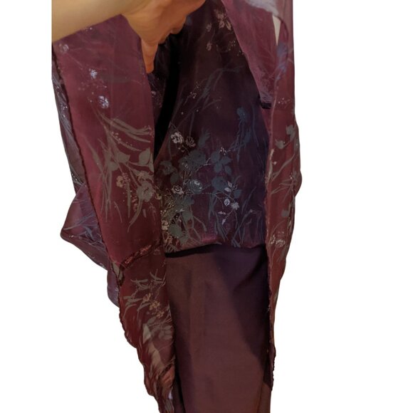 Vintage 90s Burgundy Dress Prom Formal Silver Floral Whimsygoth Witchy Sz 10 - Picture 8 of 12